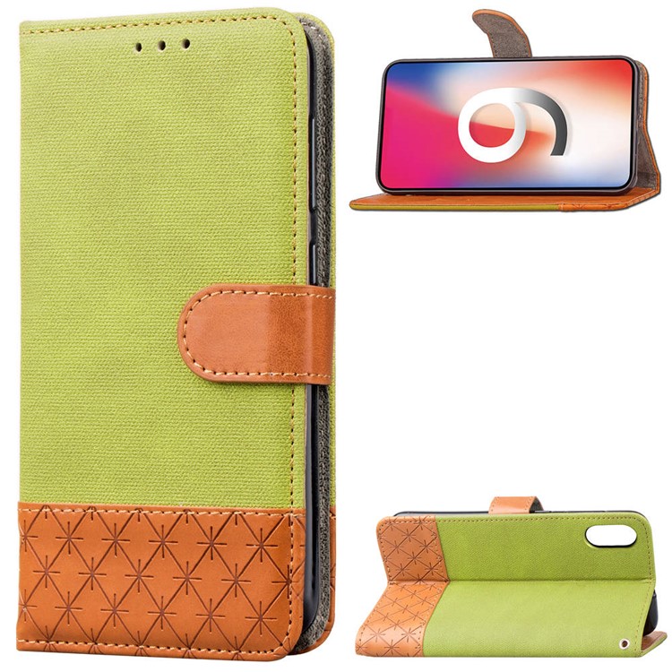 

Contrast Color Jeans Cloth Rhombus Leather Wallet Accessory Folio Cover for iPhone XS Max 6.5 inch - Green