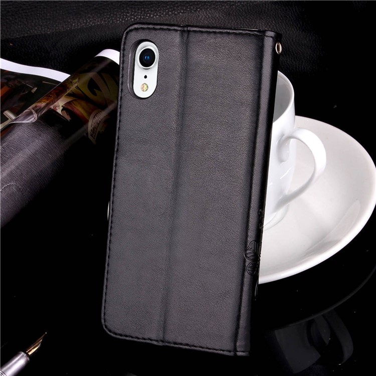 Imprint Clover Pattern Leather Wallet Stand Mobile Phone Case for iPhone XR 6.1 inch - Black-10
