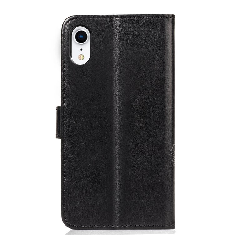 Imprint Clover Pattern Leather Wallet Stand Mobile Phone Case for iPhone XR 6.1 inch - Black-3