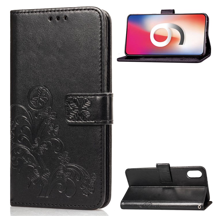 Imprint Clover Pattern Leather Wallet Stand Mobile Phone Case for iPhone XS Max 6.5 inch - Black-1