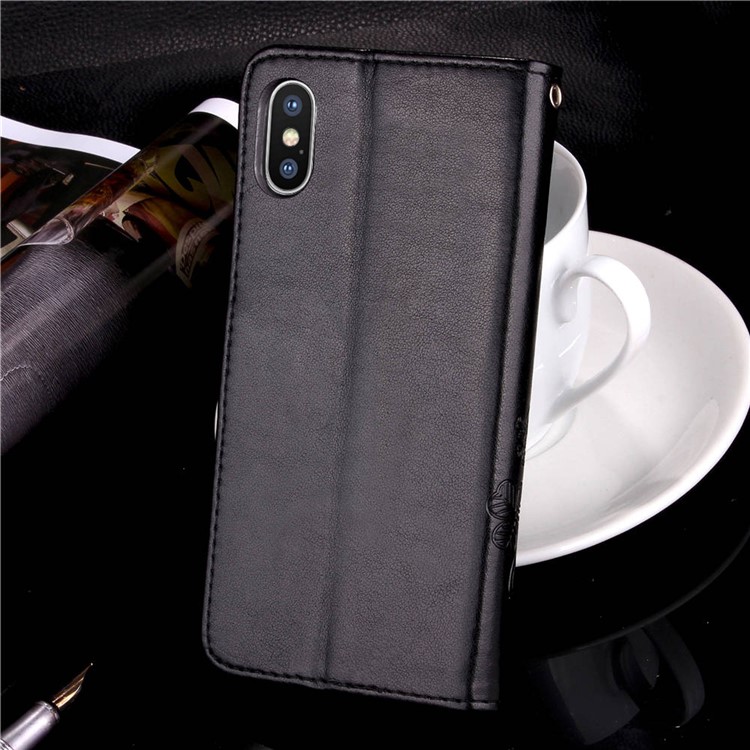 Imprint Clover Pattern Leather Wallet Stand Mobile Phone Case for iPhone XS Max 6.5 inch - Black-10