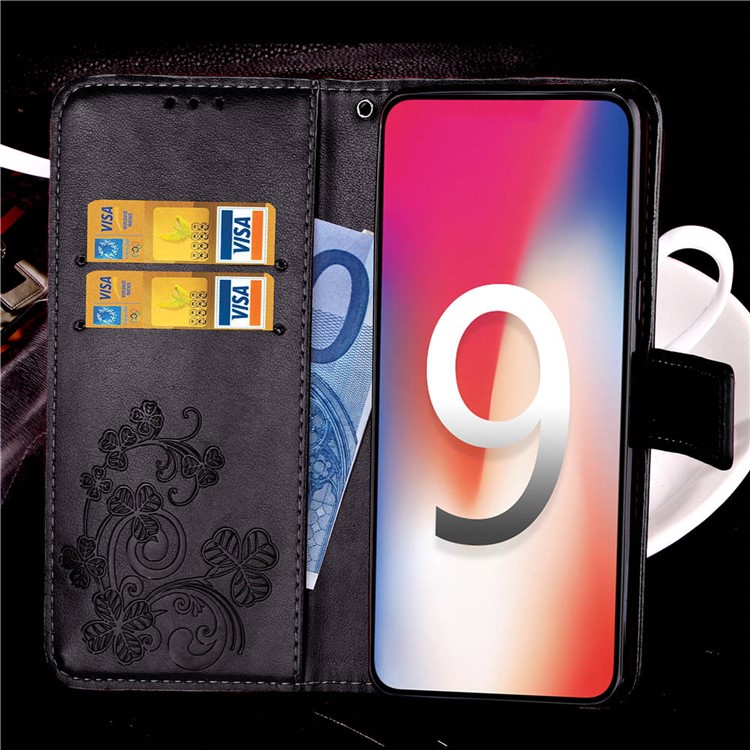 Imprint Clover Pattern Leather Wallet Stand Mobile Phone Case for iPhone XS Max 6.5 inch - Black-11