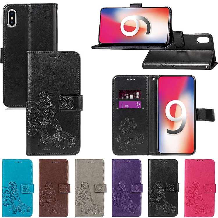 Imprint Clover Pattern Leather Wallet Stand Mobile Phone Case for iPhone XS Max 6.5 inch - Black-13