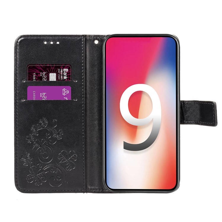 Imprint Clover Pattern Leather Wallet Stand Mobile Phone Case for iPhone XS Max 6.5 inch - Black-4