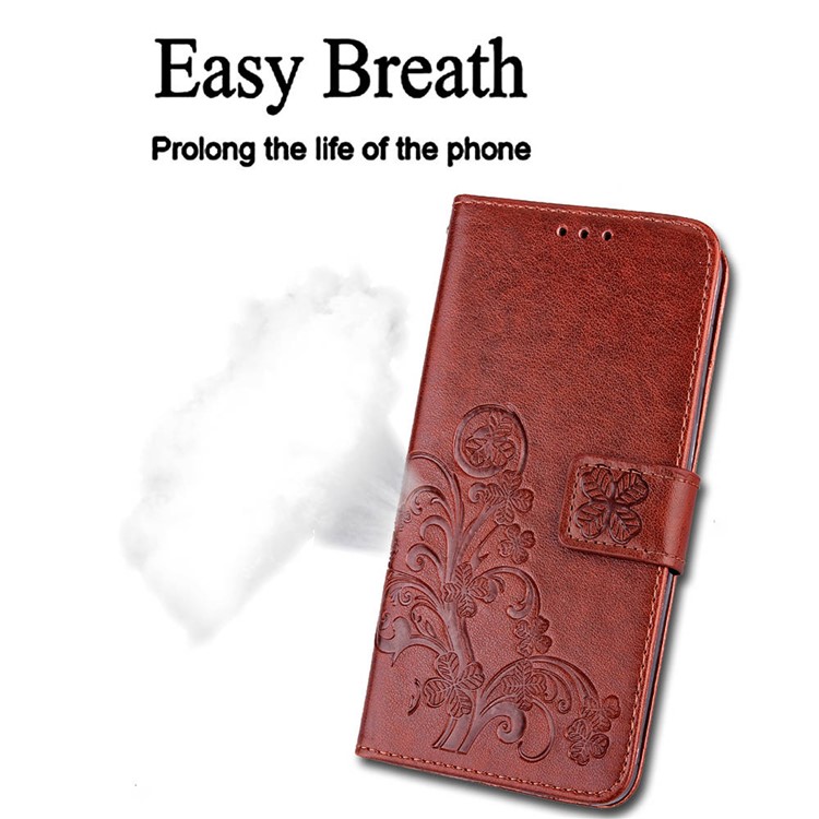 Imprint Clover Pattern Leather Wallet Stand Cell Phone Shell for iPhone XS Max 6.5 inch - Brown-10