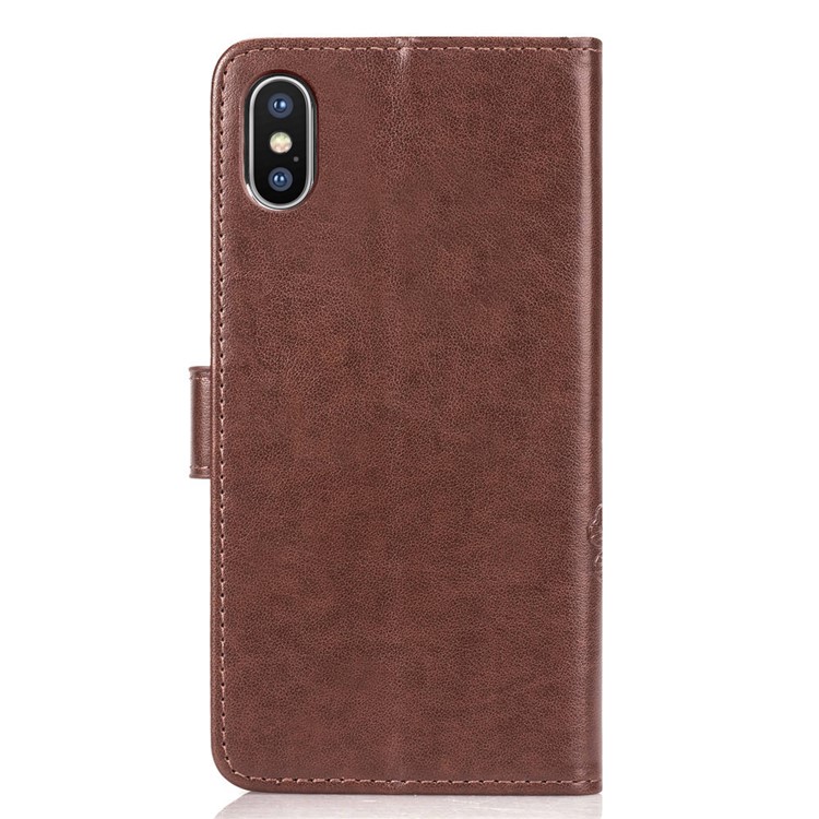 Imprint Clover Pattern Leather Wallet Stand Cell Phone Shell for iPhone XS Max 6.5 inch - Brown-3