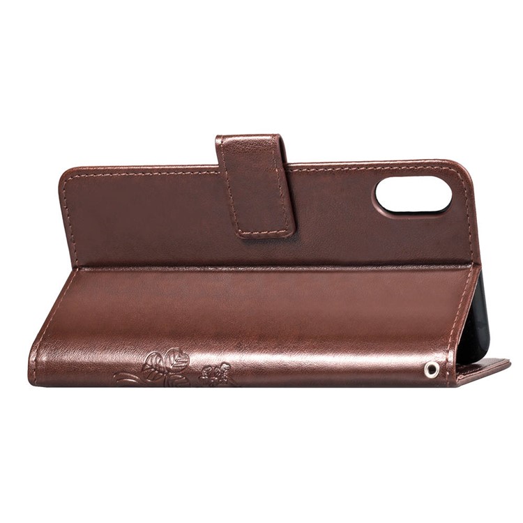 Imprint Clover Pattern Leather Wallet Stand Cell Phone Shell for iPhone XS Max 6.5 inch - Brown-4