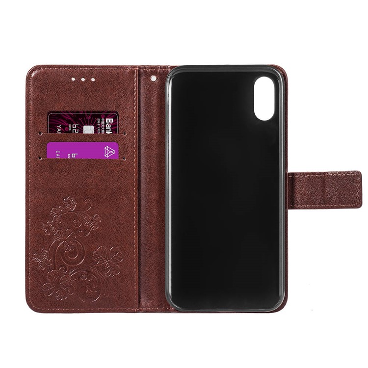 Imprint Clover Pattern Leather Wallet Stand Cell Phone Shell for iPhone XS Max 6.5 inch - Brown-6