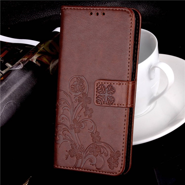 Imprint Clover Pattern Leather Wallet Stand Cell Phone Shell for iPhone XS Max 6.5 inch - Brown-7
