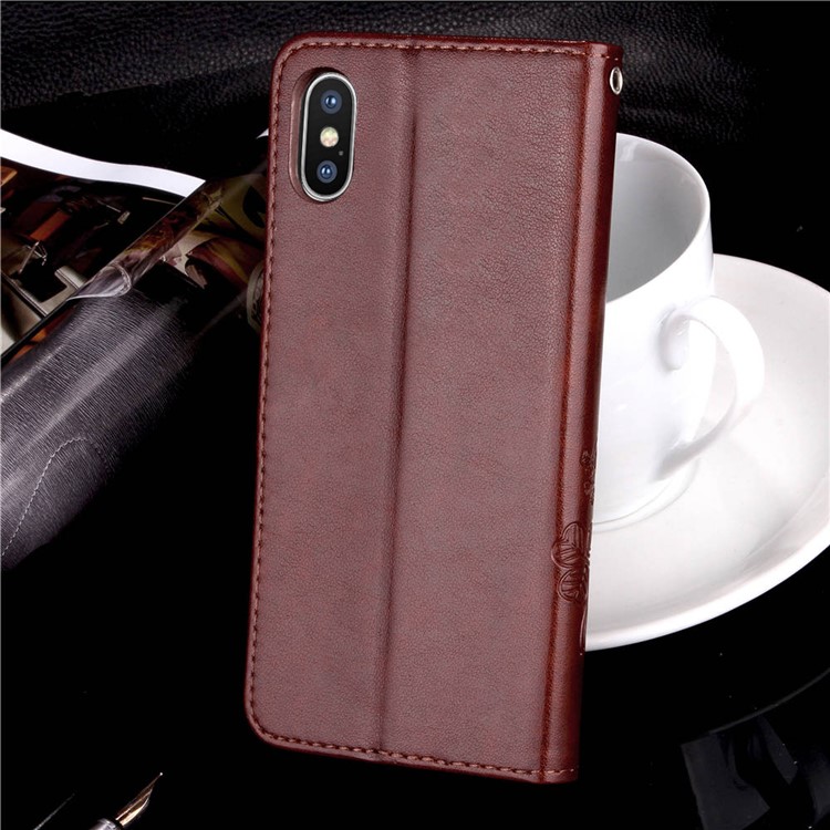 Imprint Clover Pattern Leather Wallet Stand Cell Phone Shell for iPhone XS Max 6.5 inch - Brown-8