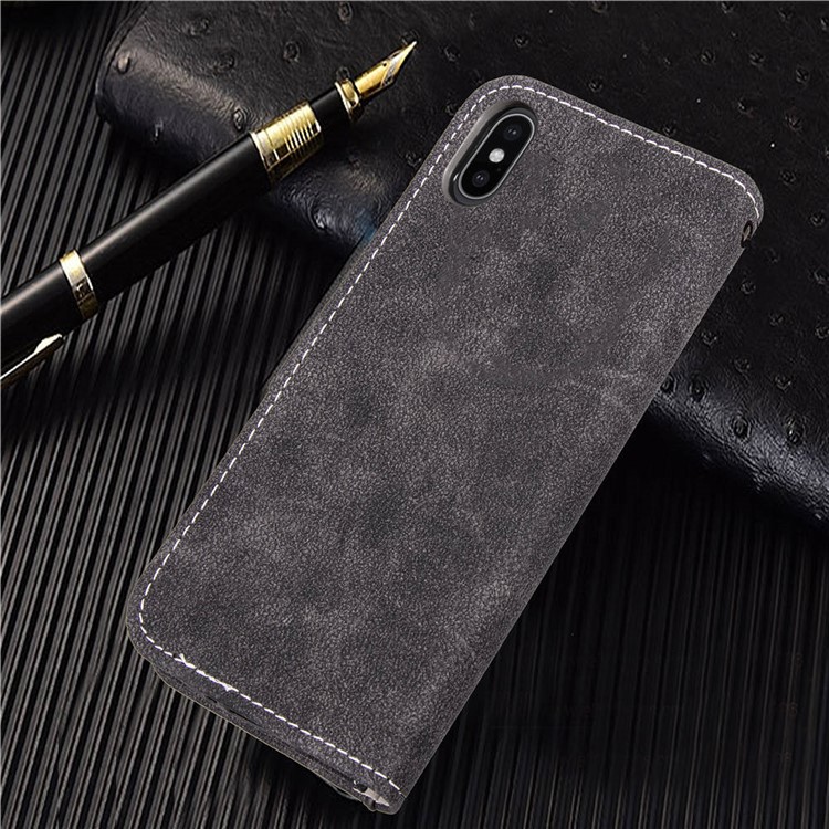 Frosted Flip Leather Wallet Stand Casing for iPhone XS Max 6.5 inch with Magnetic Closure - Black-2
