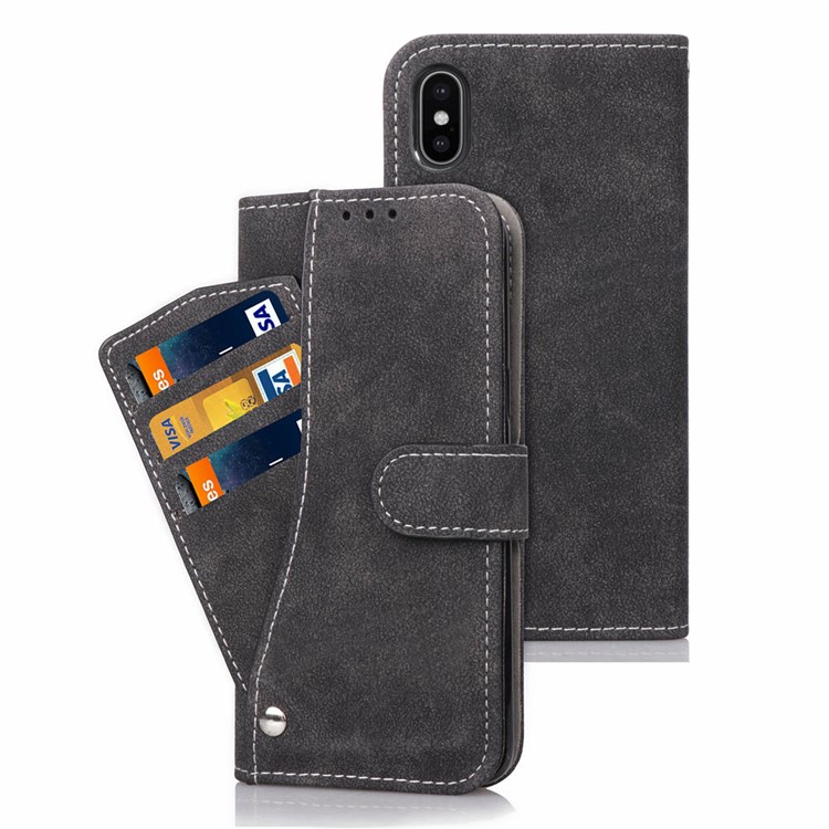 Frosted Flip Leather Wallet Stand Casing for iPhone XS Max 6.5 inch with Magnetic Closure - Black-3