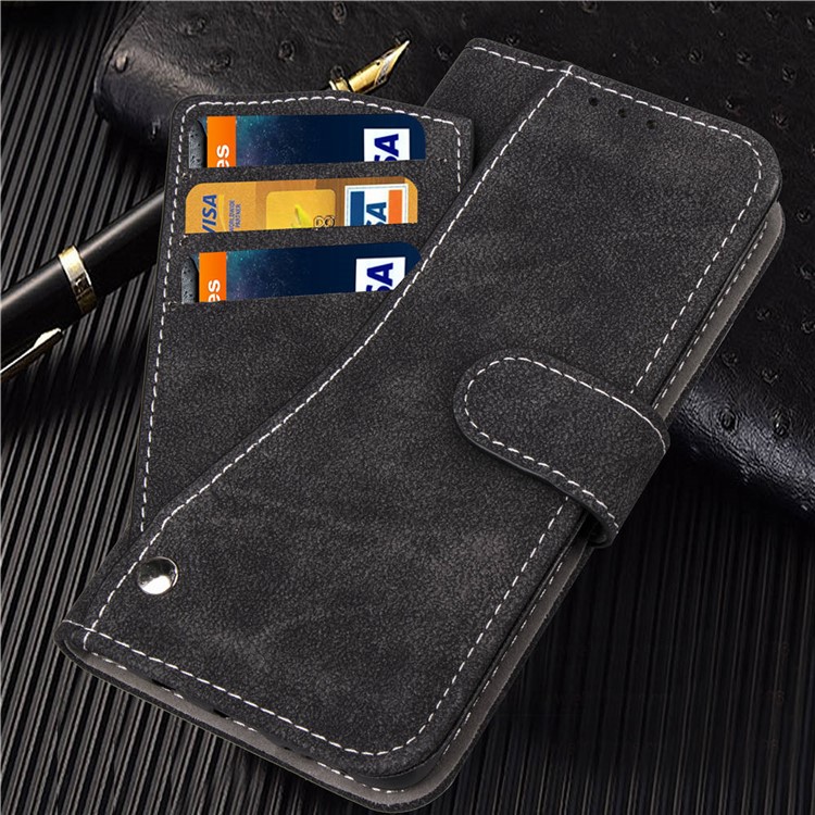 Frosted Flip Leather Wallet Stand Casing for iPhone XR 6.1 inch with Magnetic Closure - Black-1