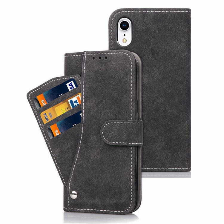 Frosted Flip Leather Wallet Stand Casing for iPhone XR 6.1 inch with Magnetic Closure - Black-2