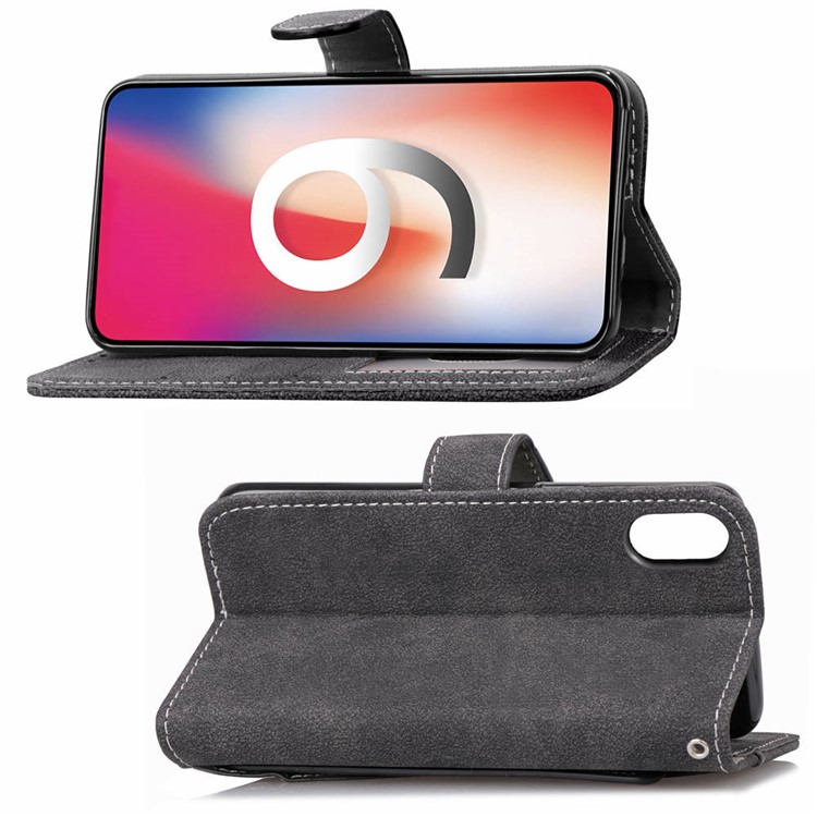 Frosted Flip Leather Wallet Stand Casing for iPhone XR 6.1 inch with Magnetic Closure - Black-8