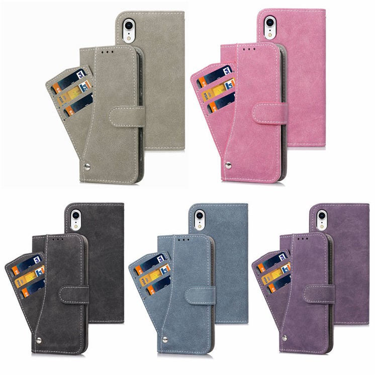Frosted Flip Leather Wallet Stand Casing for iPhone XR 6.1 inch with Magnetic Closure - Black-9