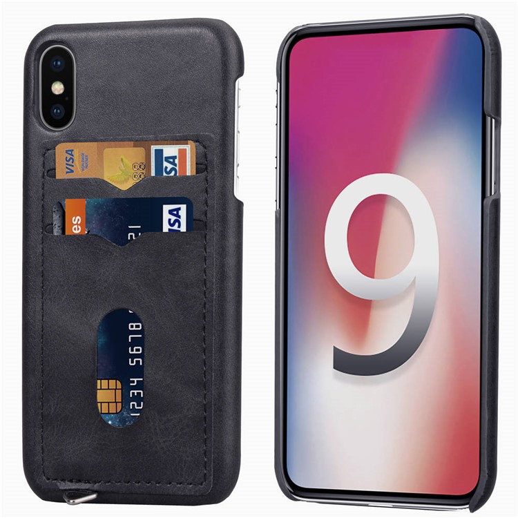 PU Leather Coated Hard PC Case with 2 Card Slots for iPhone Xs Max 6.5 inch - Black-1