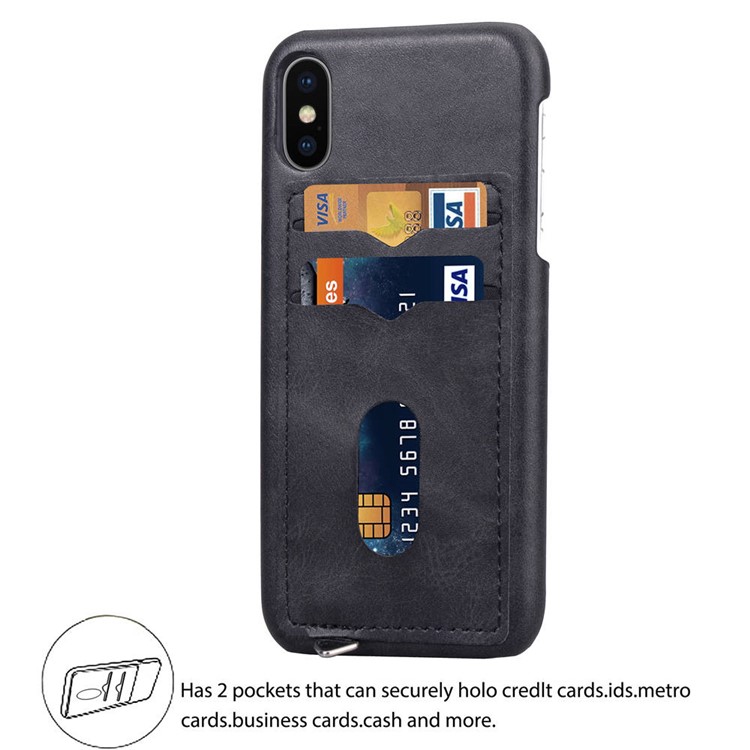 PU Leather Coated Hard PC Case with 2 Card Slots for iPhone Xs Max 6.5 inch - Black-2