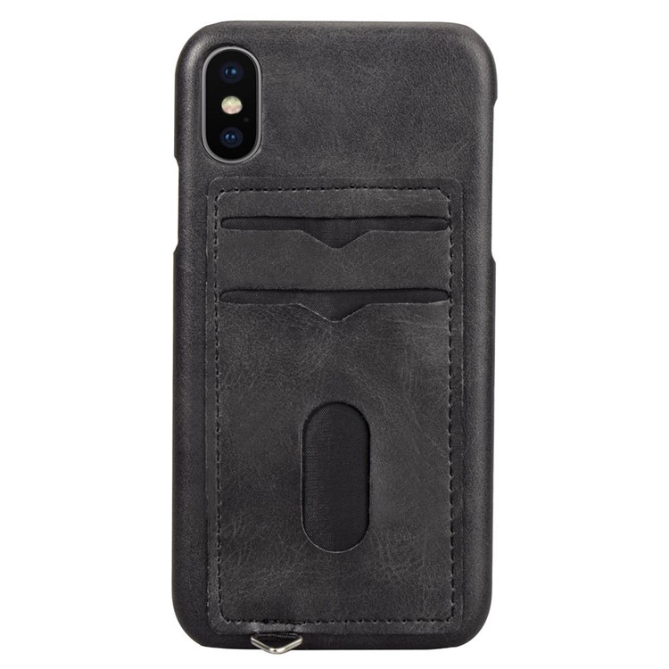 PU Leather Coated Hard PC Case with 2 Card Slots for iPhone Xs Max 6.5 inch - Black-3