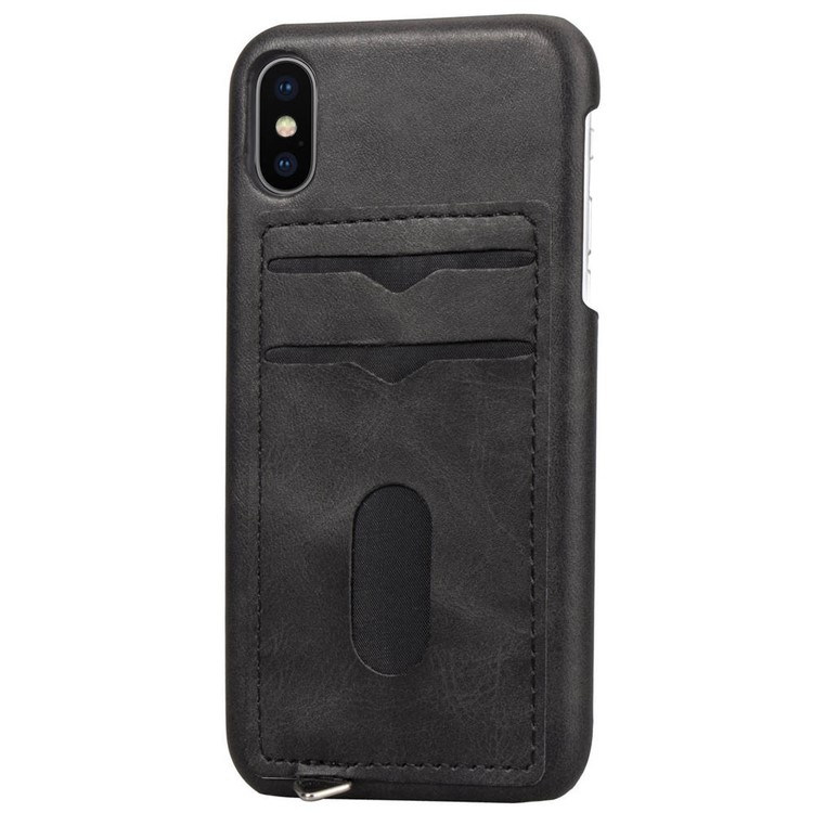 PU Leather Coated Hard PC Case with 2 Card Slots for iPhone Xs Max 6.5 inch - Black-4