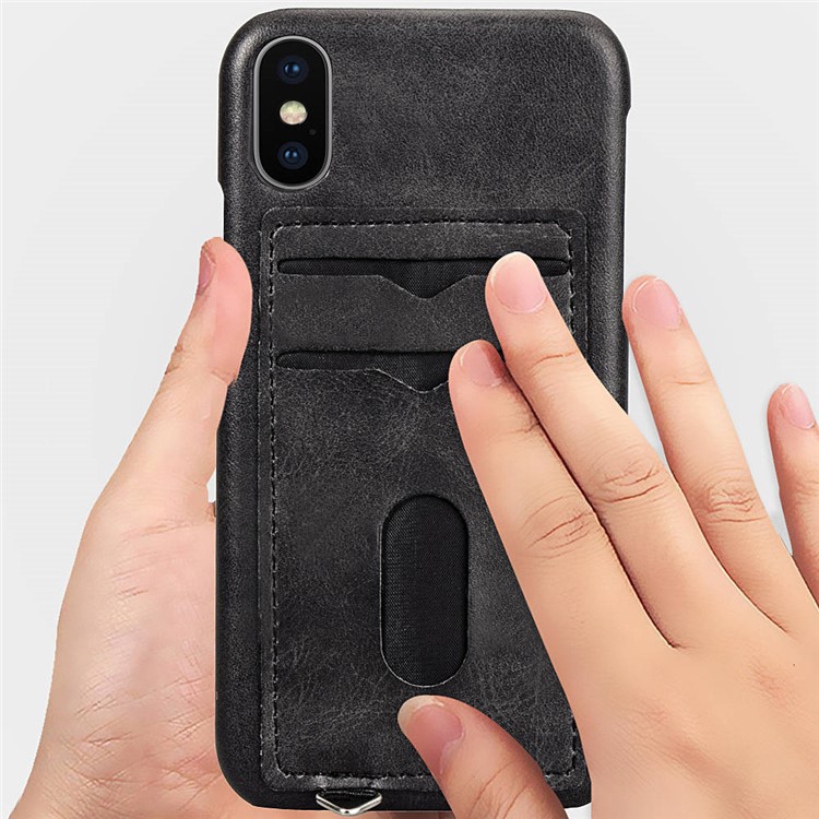 PU Leather Coated Hard PC Case with 2 Card Slots for iPhone Xs Max 6.5 inch - Black-5