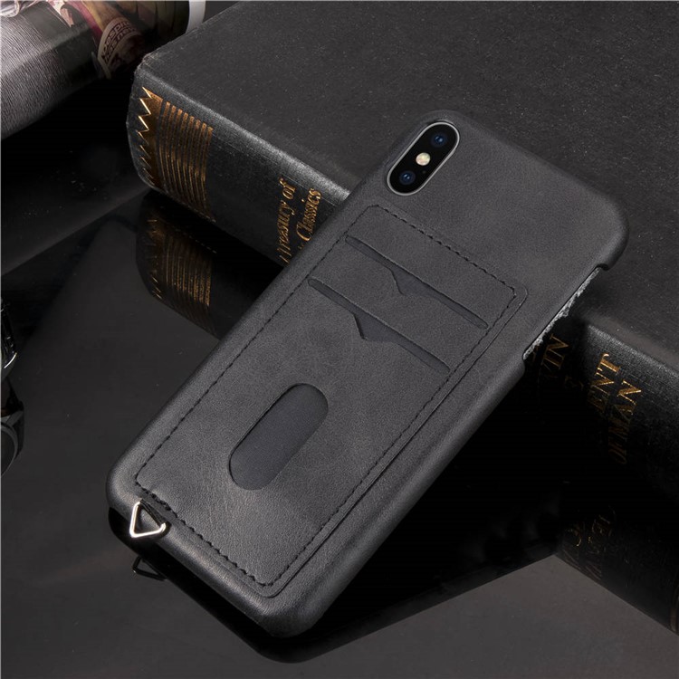 PU Leather Coated Hard PC Case with 2 Card Slots for iPhone Xs Max 6.5 inch - Black-7
