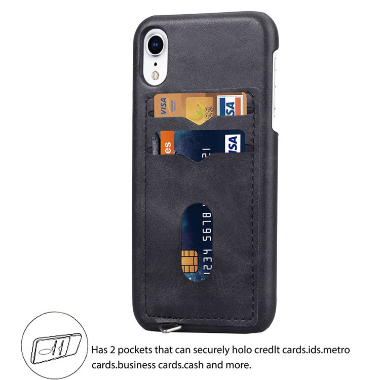 PU Leather + Plastic Hard Phone Accessory Case with Metal Hooks and Card Slots for iPhone XR 6.1 inch - Black-2