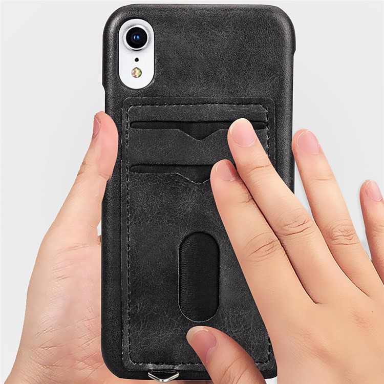 PU Leather + Plastic Hard Phone Accessory Case with Metal Hooks and Card Slots for iPhone XR 6.1 inch - Black-3