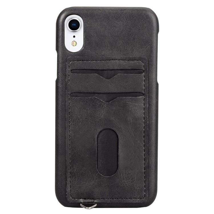 PU Leather + Plastic Hard Phone Accessory Case with Metal Hooks and Card Slots for iPhone XR 6.1 inch - Black-4
