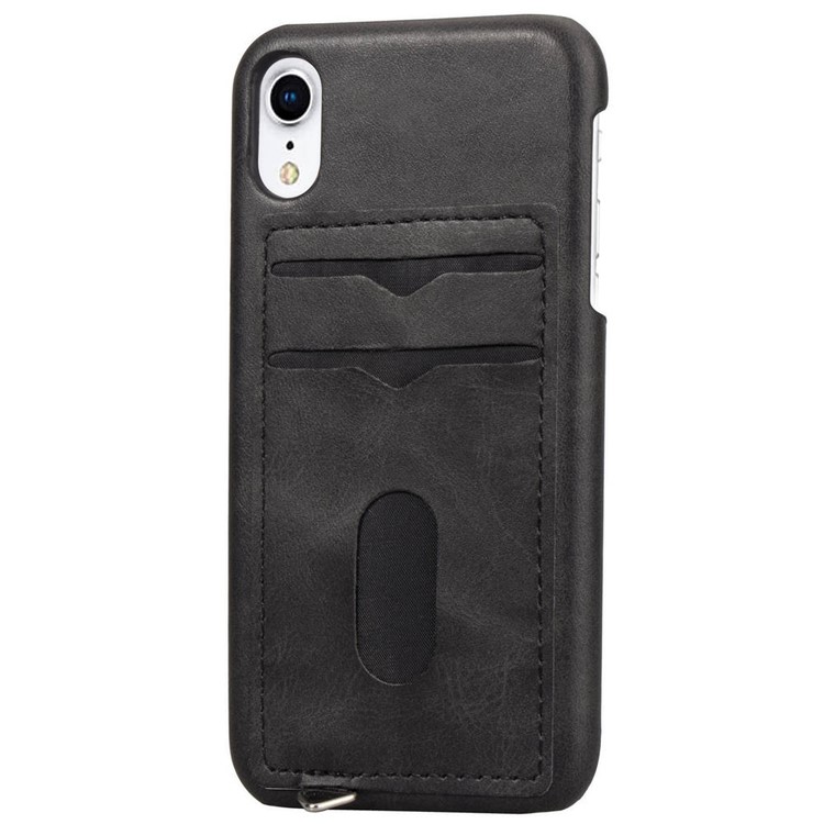 PU Leather + Plastic Hard Phone Accessory Case with Metal Hooks and Card Slots for iPhone XR 6.1 inch - Black-5