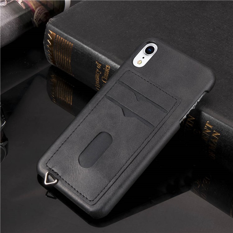 PU Leather + Plastic Hard Phone Accessory Case with Metal Hooks and Card Slots for iPhone XR 6.1 inch - Black-6