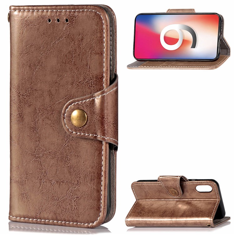 

Oil Wax Retro PU Leather Wallet Case Stand Protector Cover for iPhone XR 6.1 inch - Khaki