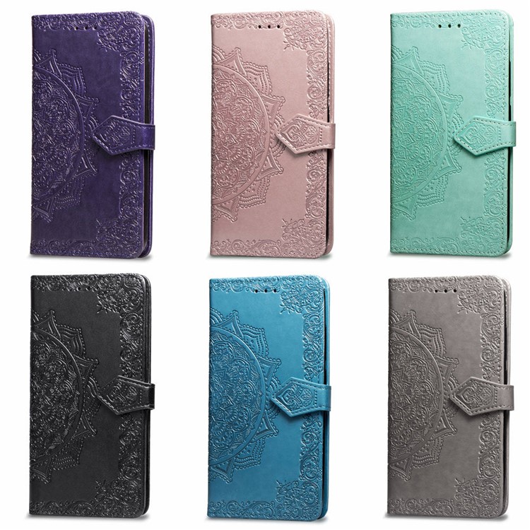 Imprinted Half Mandala Flower Wallet Leather Case with Stand for iPhone XS Max 6.5 inch - Black-10