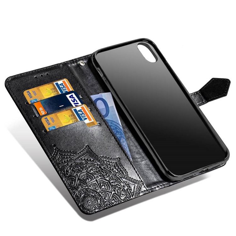 Imprinted Half Mandala Flower Wallet Leather Case with Stand for iPhone XS Max 6.5 inch - Black-7