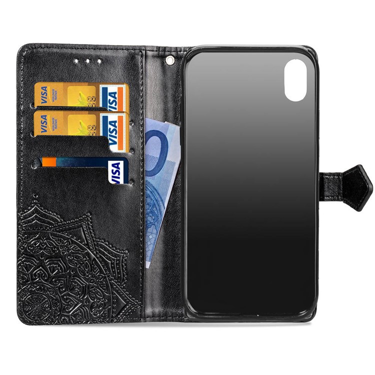 Imprinted Half Mandala Flower Wallet Leather Case with Stand for iPhone XS Max 6.5 inch - Black-8