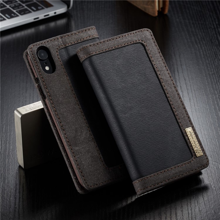 

CASEME 006 Series Canvas Leather Stand Wallet Case for iPhone XR 6.1 inch - Black, iPhone XR 6.1 inch