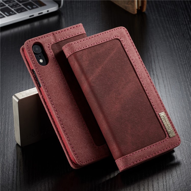 

CASEME Холст Кожаный Кошелек Подставка Флип Корпус Мобильного Телефона Для Iphone 9 6.1 Inch - Красный, iPhone XR 6.1 inch