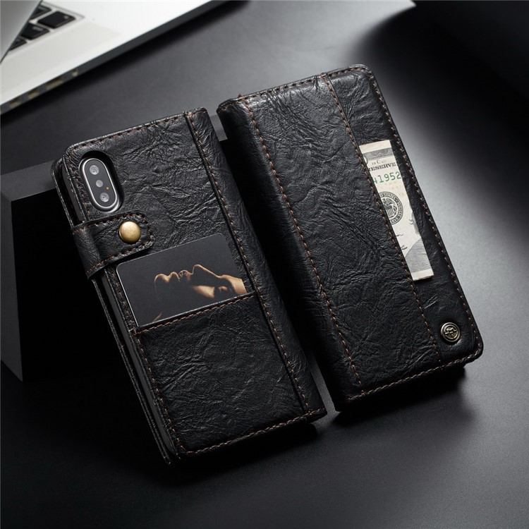 

CASEME 010 Series Vintage Style Card Slots Wallet PU Leather Phone Case for iPhone Xs 5.8 inch - Black, iPhone XS 5.8 inch