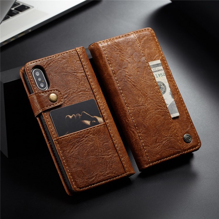 

CASEME 010 Series Vintage Style Card Slots Wallet PU Leather Phone Casing for iPhone Xs 5.8 inch - Brown, iPhone XS 5.8 inch