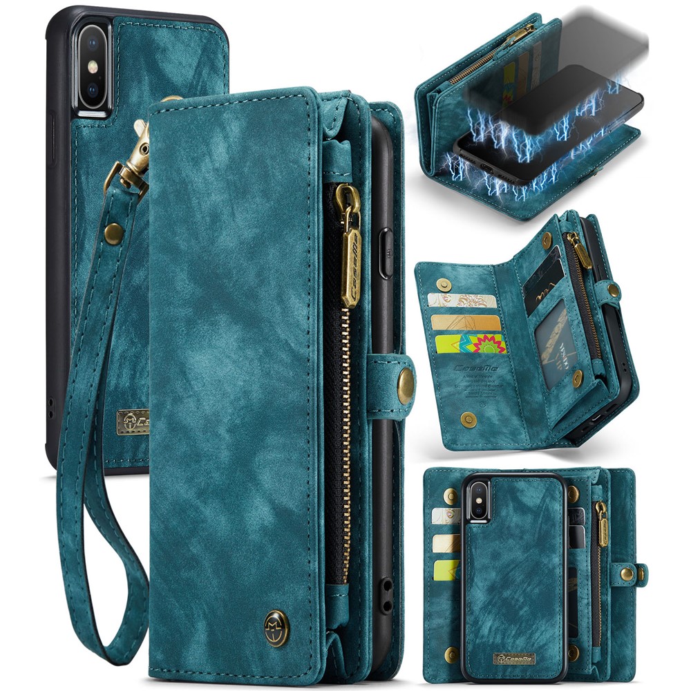 Caseme vintage сплит-кожаный съемный 2-в-1 многослотовый кошелек для iphone 9 плюс 6,5 дюйма - синий