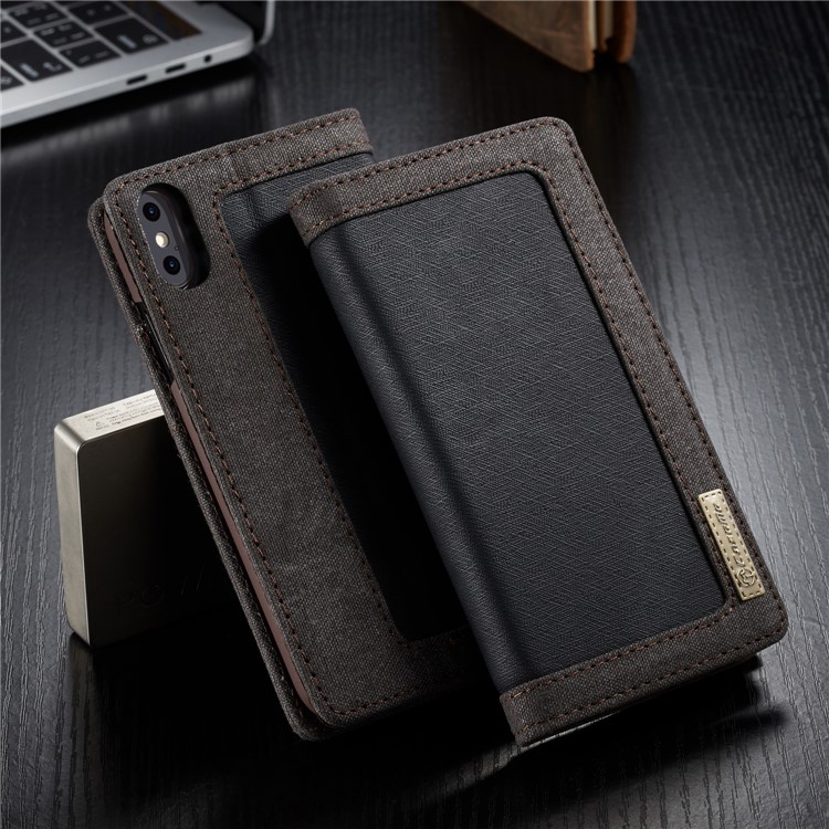 

CASEME 006 Series Canvas Leather Stand Wallet Case for iPhone XS Max 6.5 inch - Black, iPhone XS Max 6.5 inch