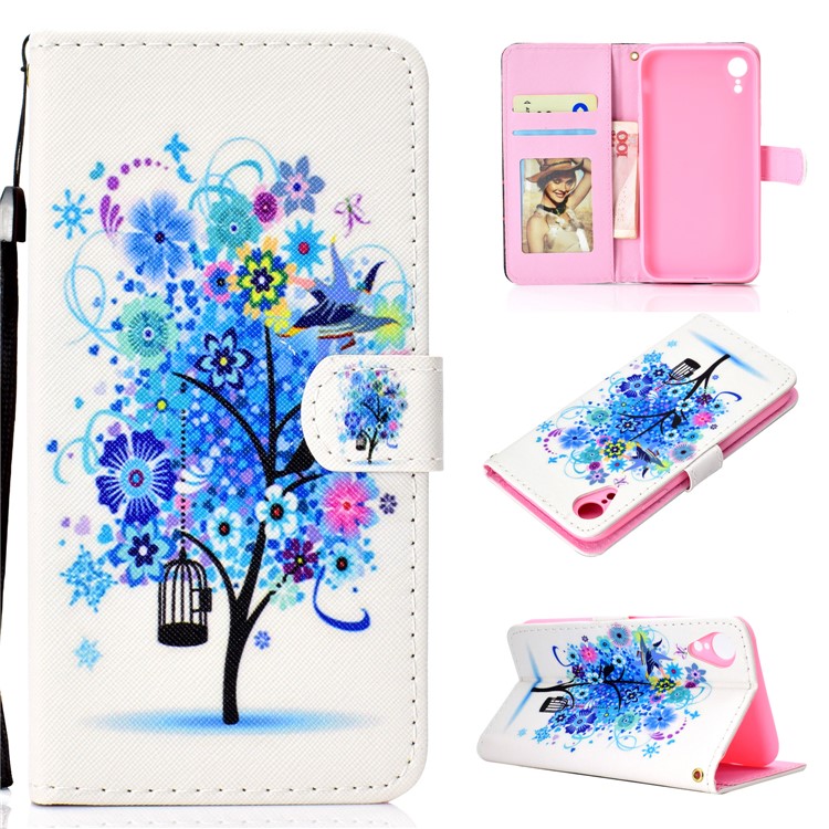 

Pattern Printing Leather Stand Case with Card Slots for iPhone XR 6.1 inch - Blue Tree