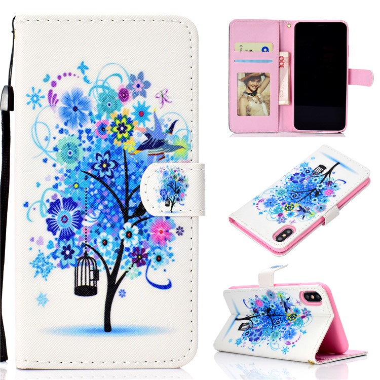 

Pattern Printing Magnetic Leather Wallet Case for iPhone Xs Max 6.5 inch - Blue Tree, iPhone XS Max