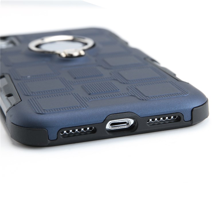 Geometric Pattern TPU PC Hybrid Protective Casing for iPhone XR 6.1-inch with Magnetic Car Mount Ring Holder - Dark Blue-11