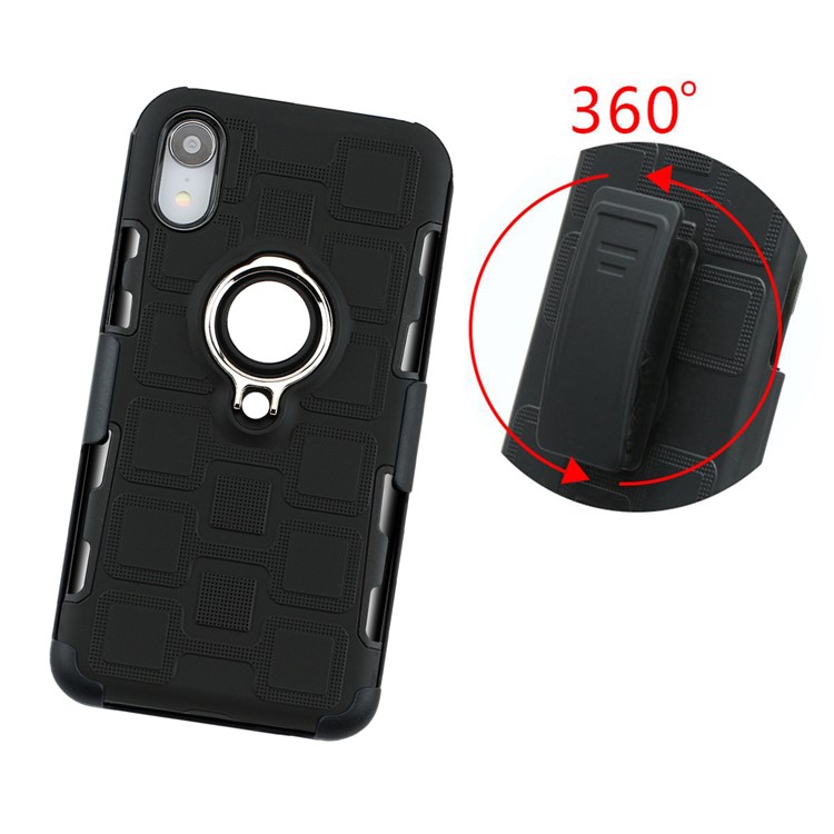 Geometric Pattern TPU PC Belt Clip Hybrid Casing for iPhone XR 6.1-inch (Silver Kickstand and Magnetic Iron) - Black-14