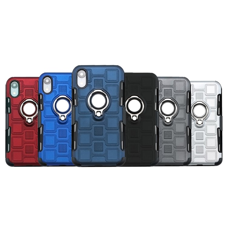Geometric Pattern TPU PC Belt Clip Hybrid Casing for iPhone XR 6.1-inch (Silver Kickstand and Magnetic Iron) - Black-15