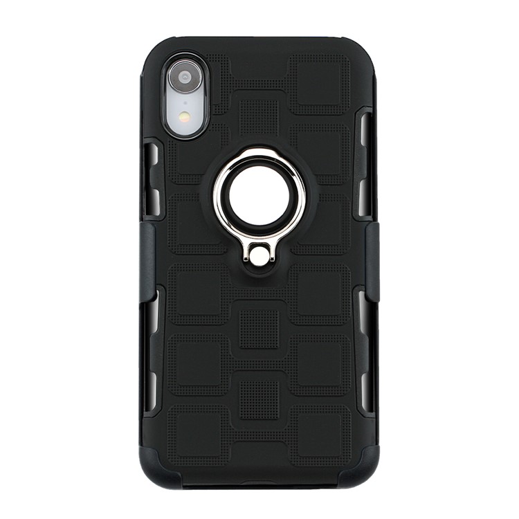 Geometric Pattern TPU PC Belt Clip Hybrid Casing for iPhone XR 6.1-inch (Silver Kickstand and Magnetic Iron) - Black-2