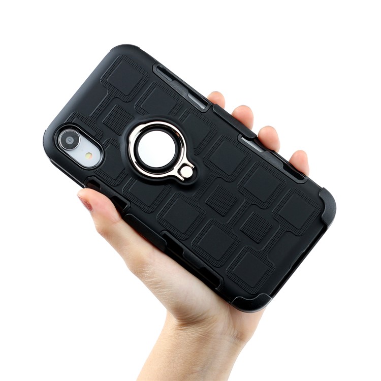 Geometric Pattern TPU PC Belt Clip Hybrid Casing for iPhone XR 6.1-inch (Silver Kickstand and Magnetic Iron) - Black-5