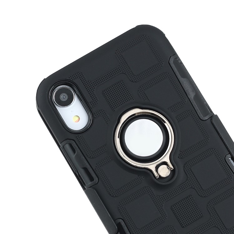 Geometric Pattern TPU PC Belt Clip Hybrid Casing for iPhone XR 6.1-inch (Silver Kickstand and Magnetic Iron) - Black-7