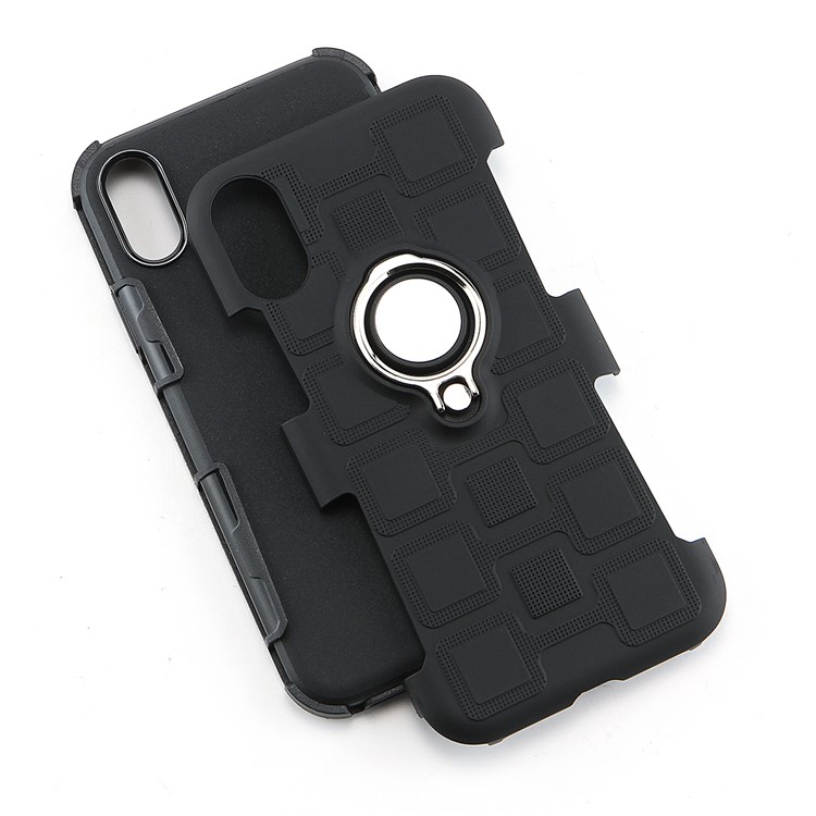 Geometric Pattern TPU PC Belt Clip Hybrid Casing for iPhone XR 6.1-inch (Silver Kickstand and Magnetic Iron) - Black-8